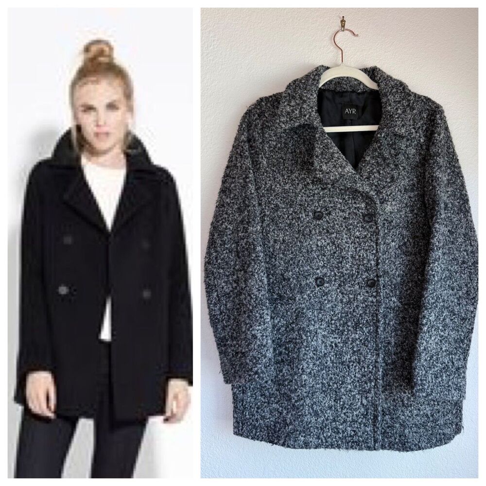 EUC AYR Wool Blend Cocoon Peacoat in Boucle Gray Melange Size Medium